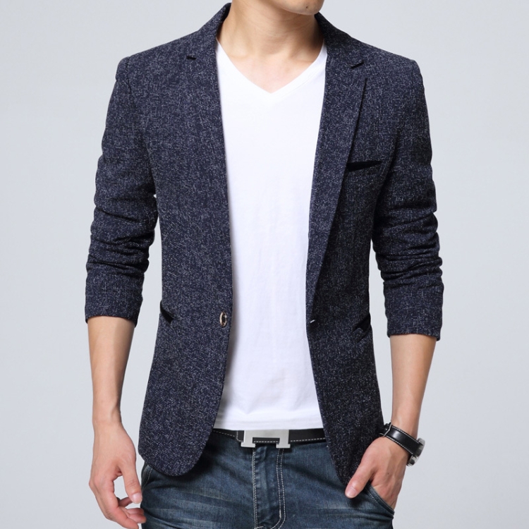 Men Casual Suit Blazer Slim Business Suit Jacket, Size: L(Blue)