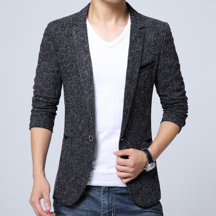 Men Casual Suit Blazer Slim Business Suit Jacket, Size: M(Black)