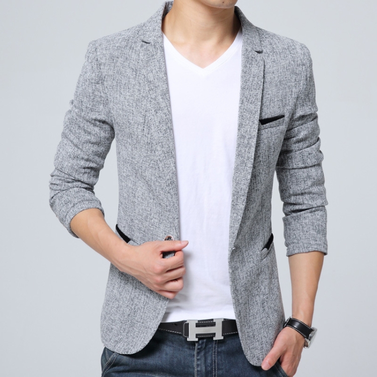 Men Casual Suit Blazer Slim Business Suit Jacket, Size: XXXL(Gray)
