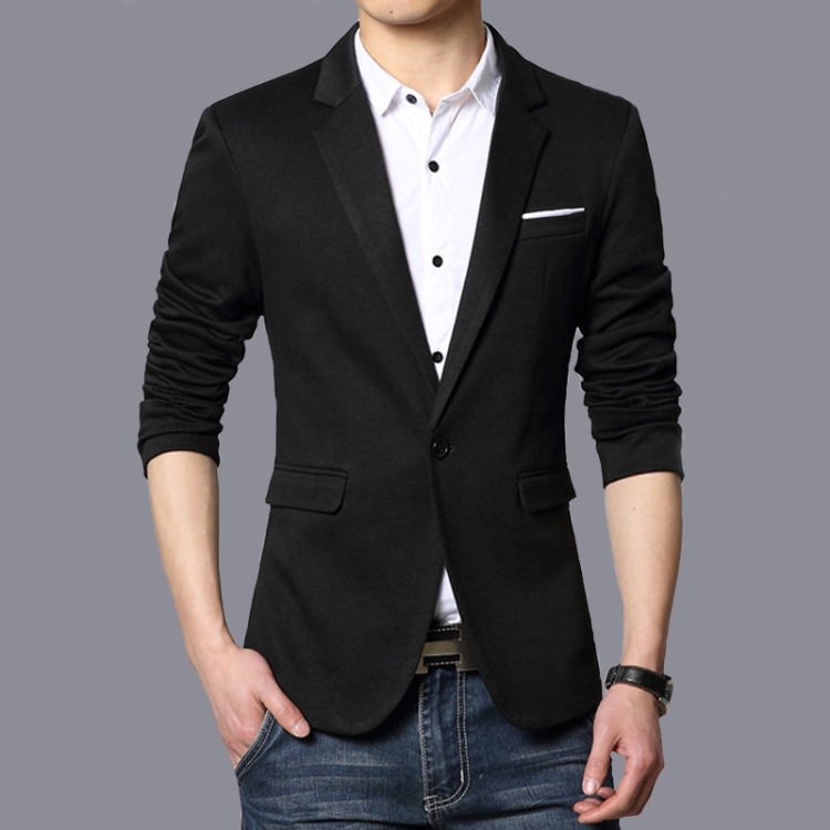 Men Casual Suit Blazer Slim Fit Business Formal Dress Groom Marriage Suit Coat, Size: L(Black)