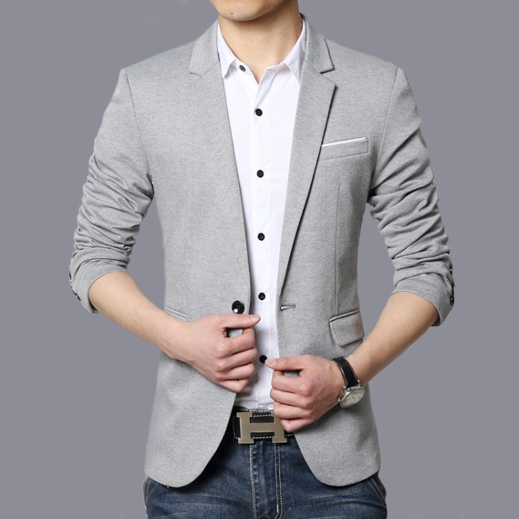 Men Casual Suit Blazer Slim Fit Business Formal Dress Groom Marriage Suit Coat, Size: L(Gray)