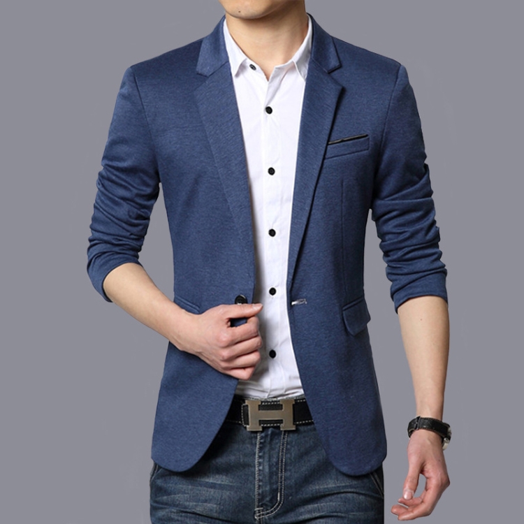 Men Casual Suit Blazer Slim Fit Business Formal Dress Groom Marriage Suit Coat, Size: XL(Blue)