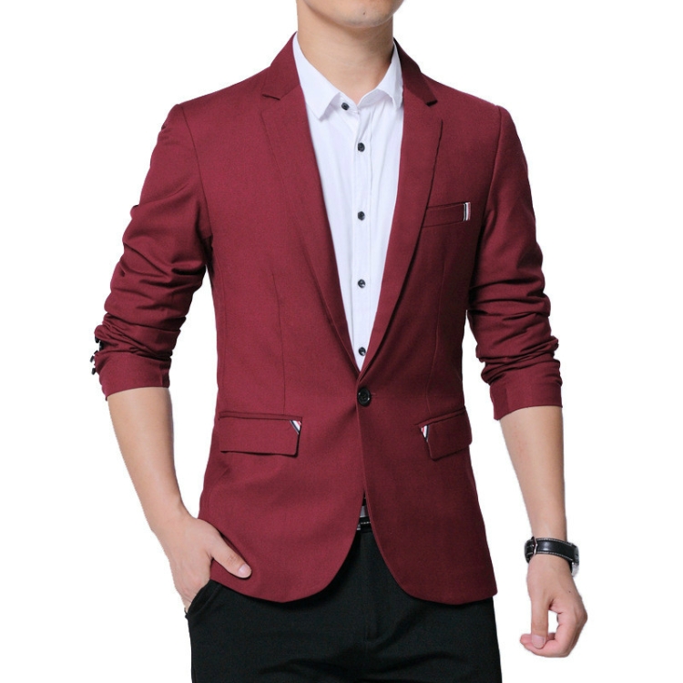 Men Casual Suit Self-cultivation Business Blazer, Size: L( Wine Red)