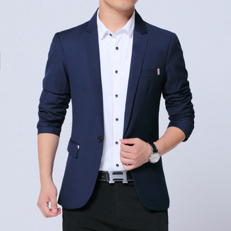 Men Casual Suit Self-cultivation Business Blazer, Size: XXXXL(Navy)