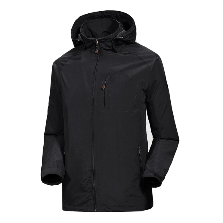 Men Casual Youth Full Zip Hooded Rainproof Jacket, Size: XL(Black)