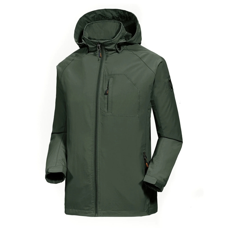 Men Casual Youth Full Zip Hooded Rainproof Jacket, Size: XL(Green)