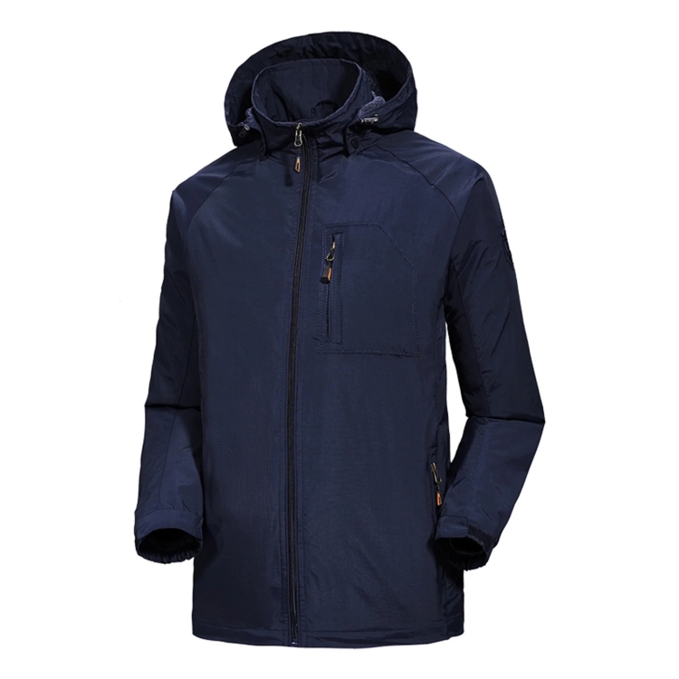 Men Casual Youth Full Zip Hooded Rainproof Jacket, Size: XXXL(Dark Blue)