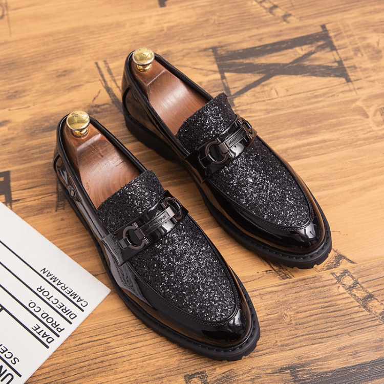 Men Fashion Thick Bottom Pointed Formal Business Leather Shoes, Shoe Size:43(Black)