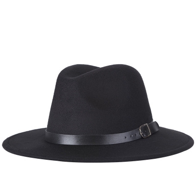 Men Fedoras Women Jazz Hat Black Woolen Blend Cap Outdoor Casual Hat(Black)