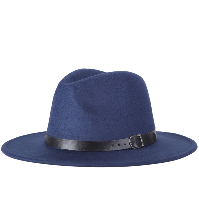Men Fedoras Women Jazz Hat Black Woolen Blend Cap Outdoor Casual Hat(Blue)