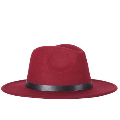 Men Fedoras Women Jazz Hat Black Woolen Blend Cap Outdoor Casual Hat(Wine red)