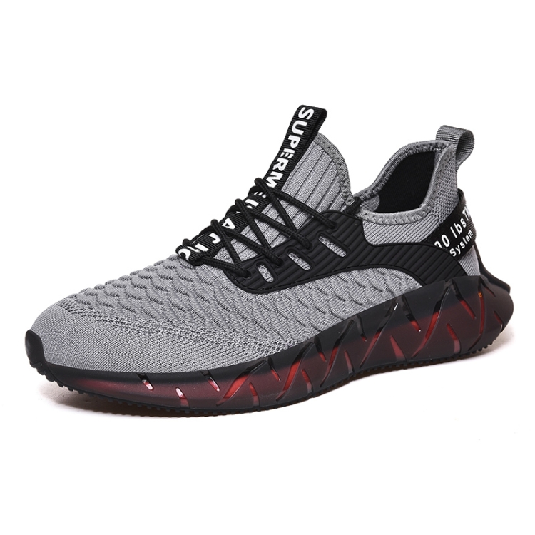 Men Lightweight Breathable Mesh Sneakers Flying Woven Casual Running Shoes, Size: 41(Plus Velvet Winter Gray)