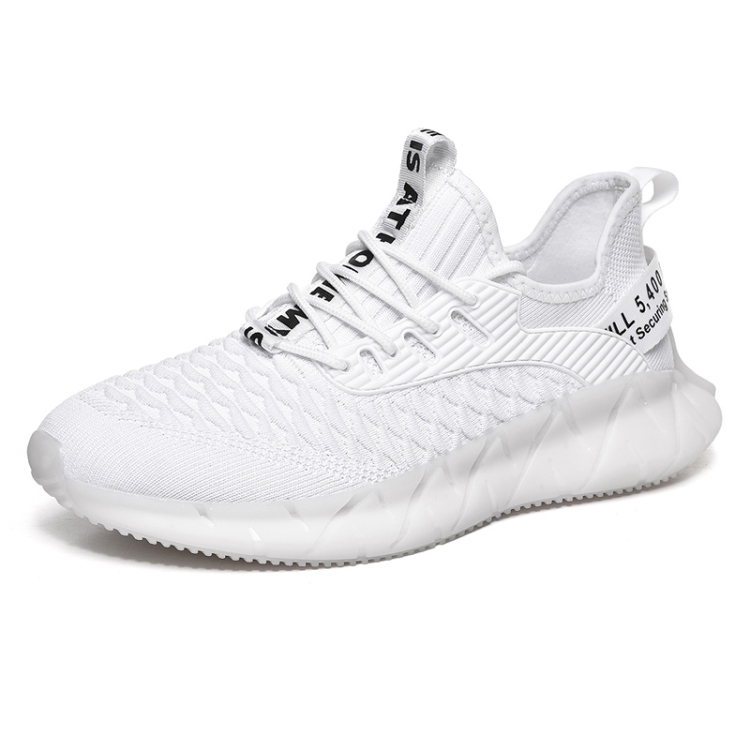 Men Lightweight Breathable Mesh Sneakers Flying Woven Casual Running Shoes, Size: 43(White)
