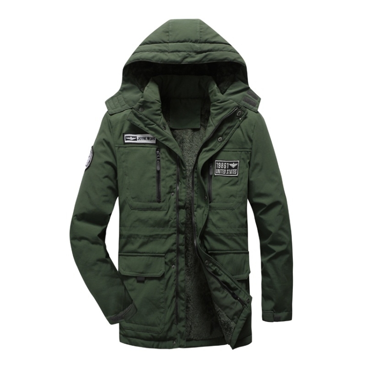 Men Long Style Warm Cotton Clothing (Color:Army Green Size:XL)