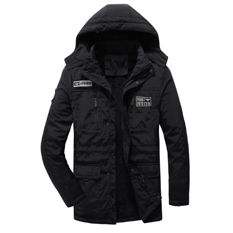 Men Long Style Warm Cotton Clothing (Color:Black Size:XL)