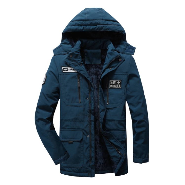 Men Long Style Warm Cotton Clothing (Color:Blue Size:5XL)