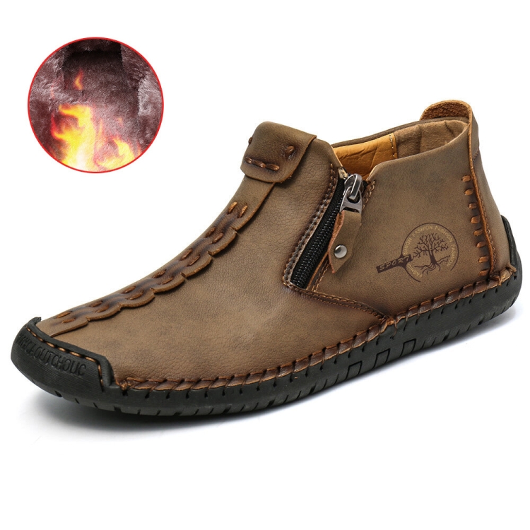 Men Martin Boots Large Size Boots Leisure Tooling Boots, Size: 38(Khaki Plus Velvet)