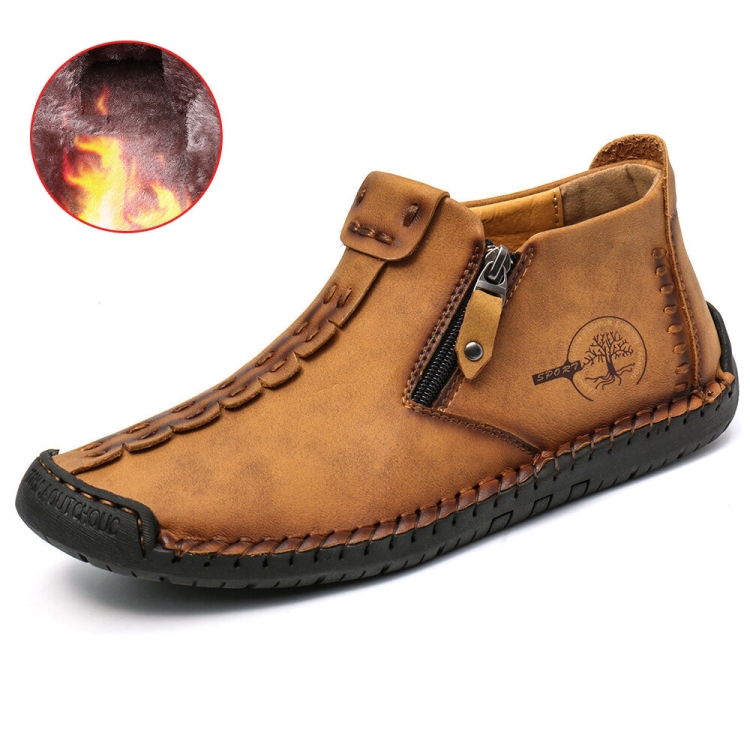 Men Martin Boots Large Size Boots Leisure Tooling Boots, Size: 43(Yellow Brown Plus Velvet)