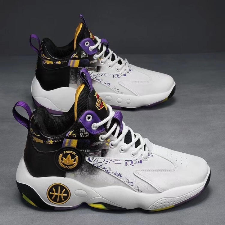 Men Outdoor Basketball Shoes Thick Bottom Non-Slip Teenage Sneakers Soft Bottom Running Shoes, Size: 43(Black Purple)