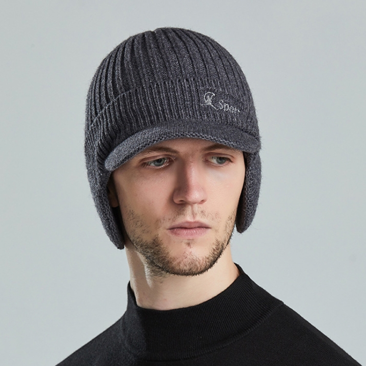 Men Outdoor Ear Protection Woolen Cap Warm Thickened Baseball Cap(Deep Gray)