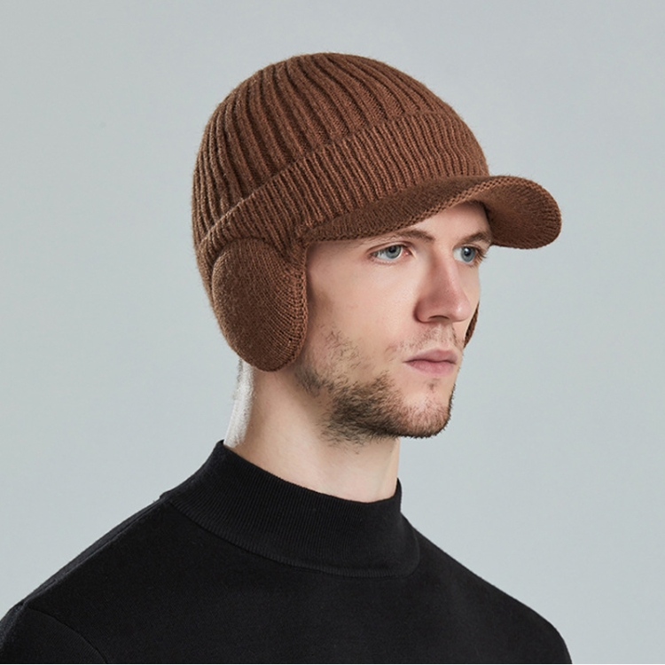 Men Outdoor Ear Protection Woolen Cap Warm Thickened Baseball Cap(Khaki)