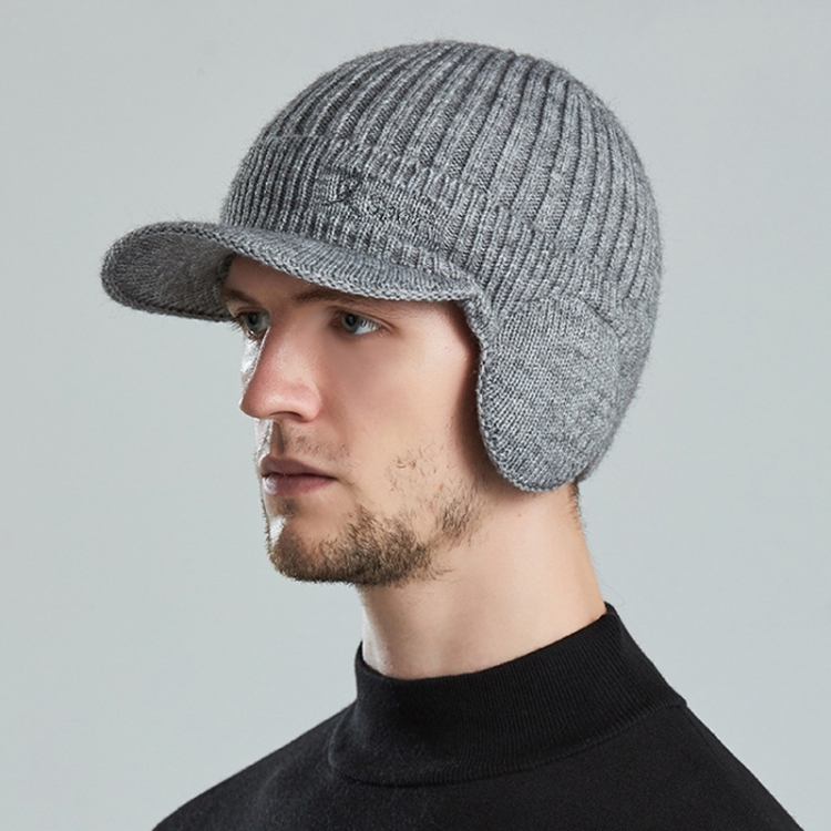 Men Outdoor Ear Protection Woolen Cap Warm Thickened Baseball Cap(Light Gray)