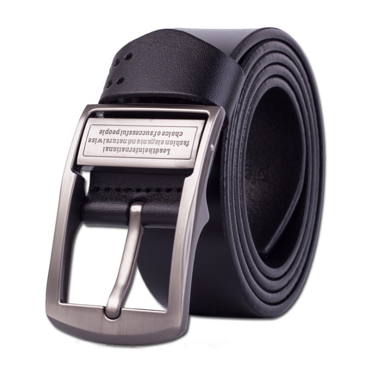 Men Pin Buckle Leather Belt Pure Leather Pants Belt, Belt Length:110cm(black)