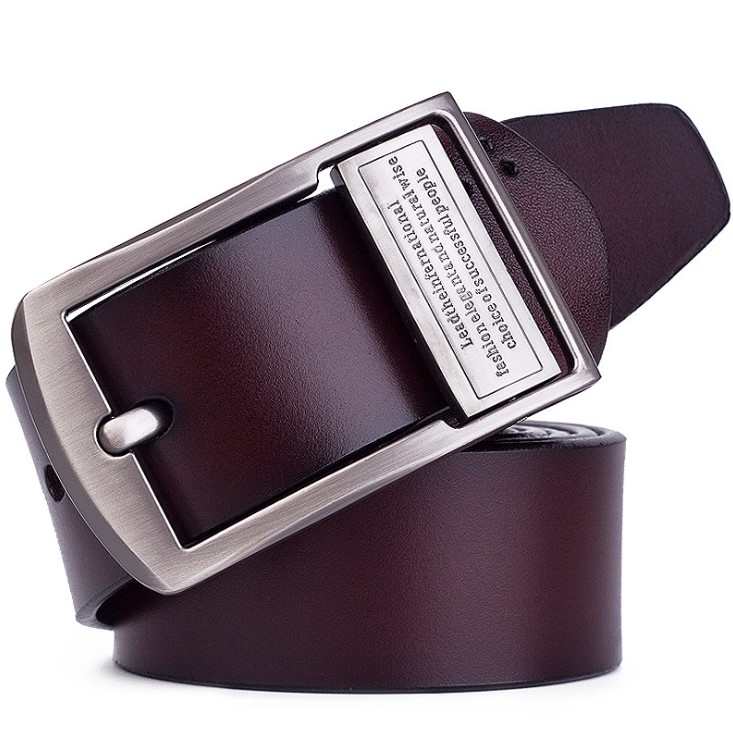 Men Pin Buckle Two-layer Cowhide Belt Pure Leather Pants Belt, Belt Length:115cm( brown)