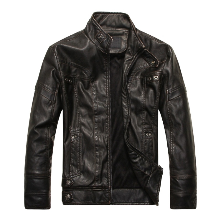 Men Plus Velvet Fashion Leather Jacket Motorcycle Coat (Color:Black Size:L)