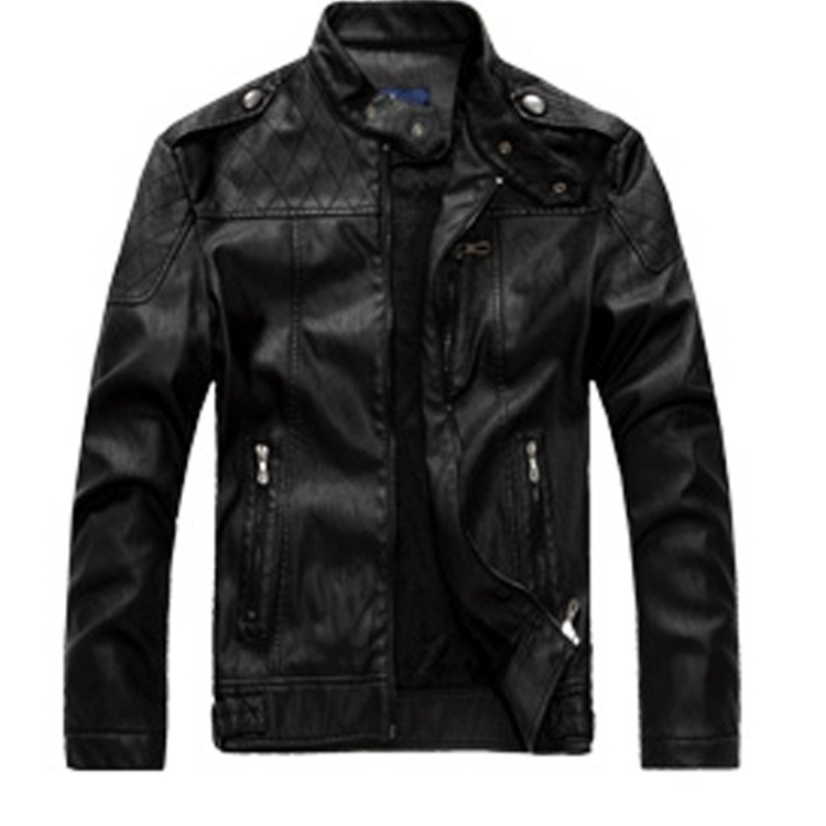 Men Plus Velvet Motorcycle Jacket Coat (Color:Black Size:M)