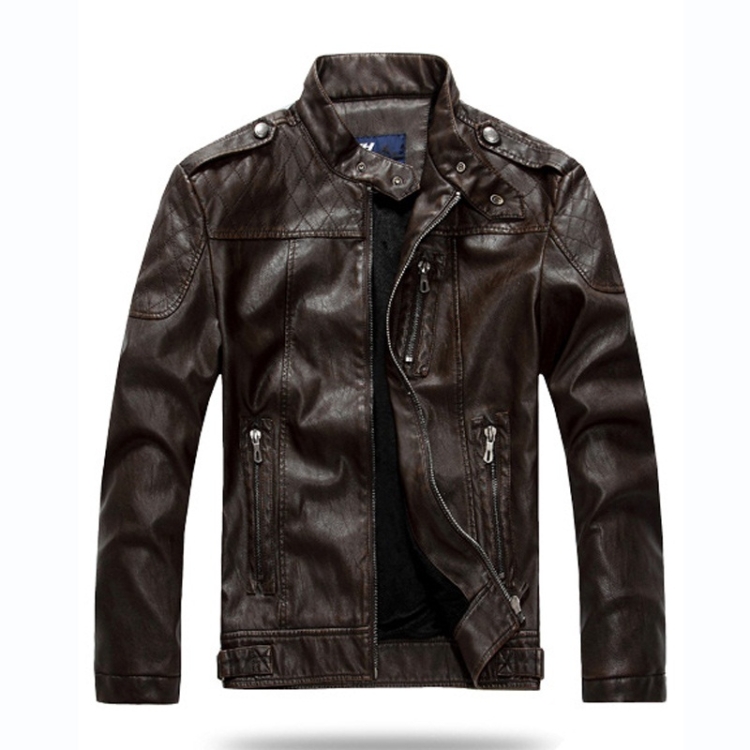 Men Plus Velvet Motorcycle Jacket Coat (Color:Coffee Size:L)