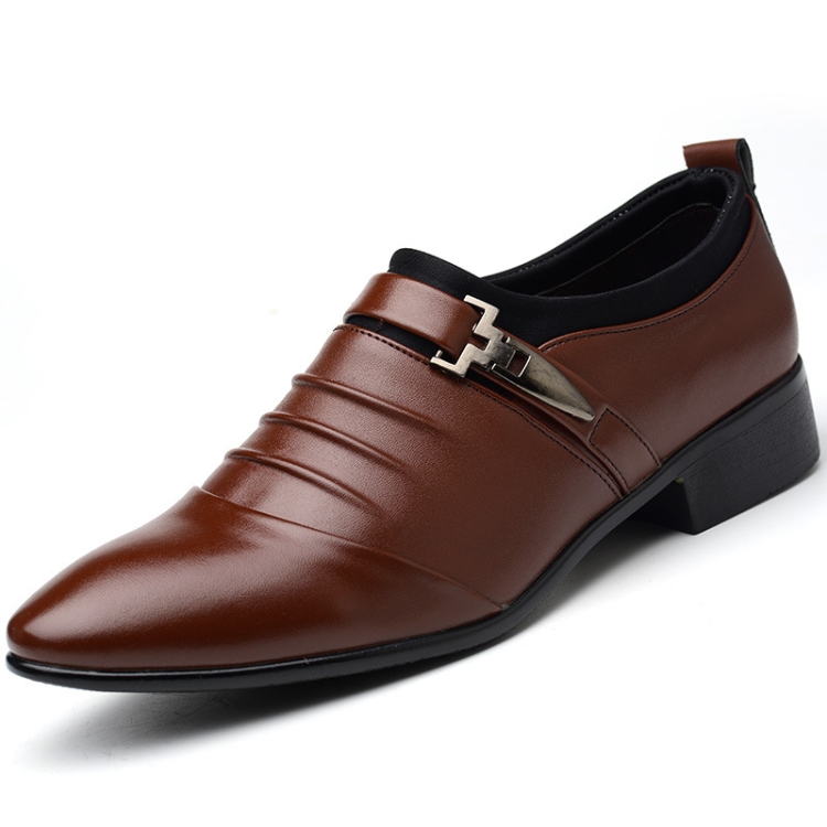 Men Set Business Dress Shoes PU Leather Pointed Toe Oxfords Shoes, Size:38(Brown)