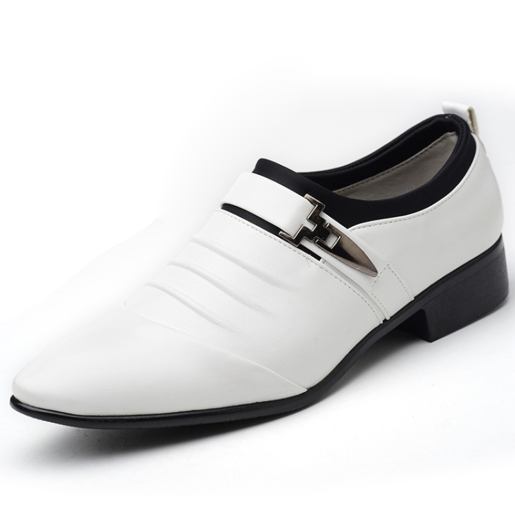 Men Set Business Dress Shoes PU Leather Pointed Toe Oxfords Shoes, Size:43(White)