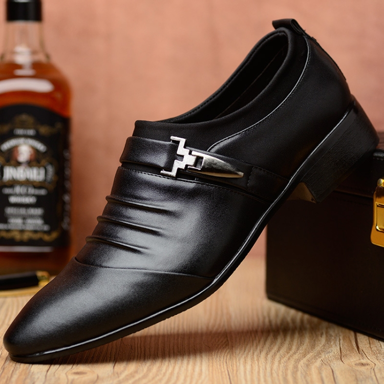 Men Set Business Dress Shoes PU Leather Pointed Toe Oxfords Shoes, Size:47(Black Velvet Lining)