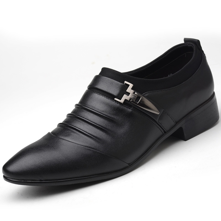 Men Set Business Dress Shoes PU Leather Pointed Toe Oxfords Shoes, Size:48(Black)
