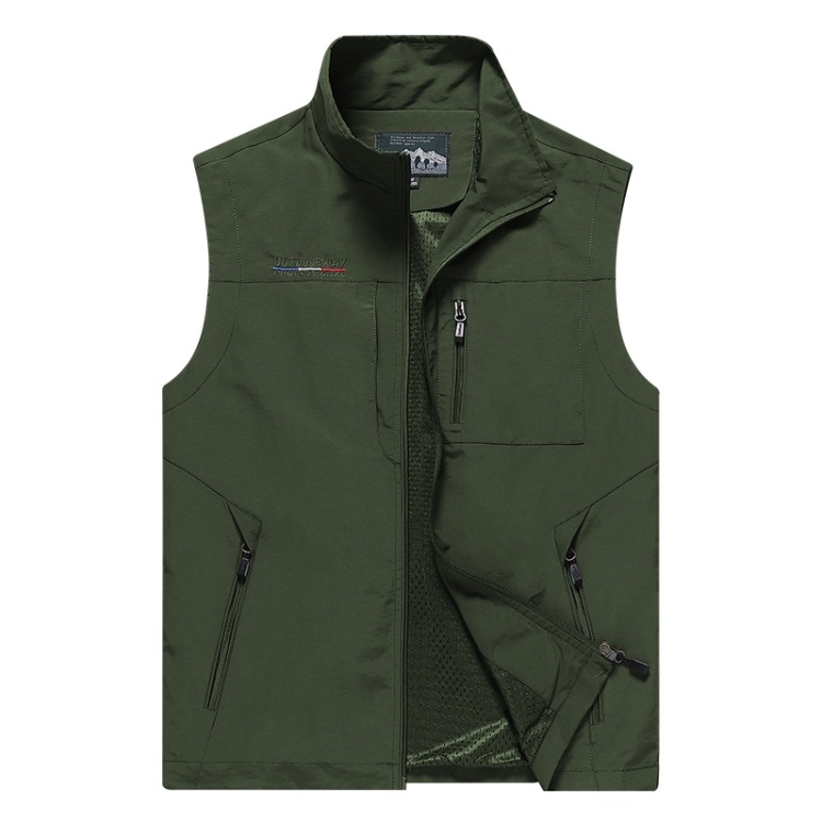 Men Sleeveless Stand Collar Loose Vest Multi-pockets Vest (Color:Army Green Size:XXXL)