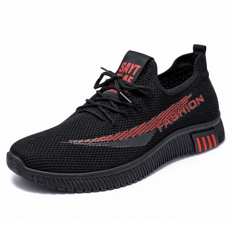 Men Spring Walking Shoes Casual Sports Breathable Flying Knit Shoes, Size: 42(Black)