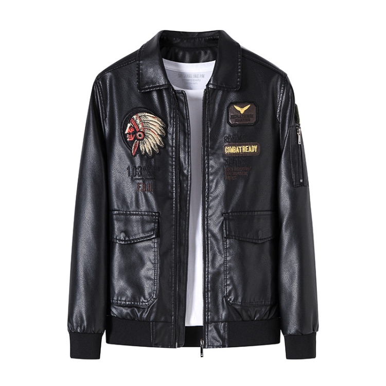 Men Suit Collar Washed PU Leather Jacket Flight Suit, Size: XL(Black Velvet)