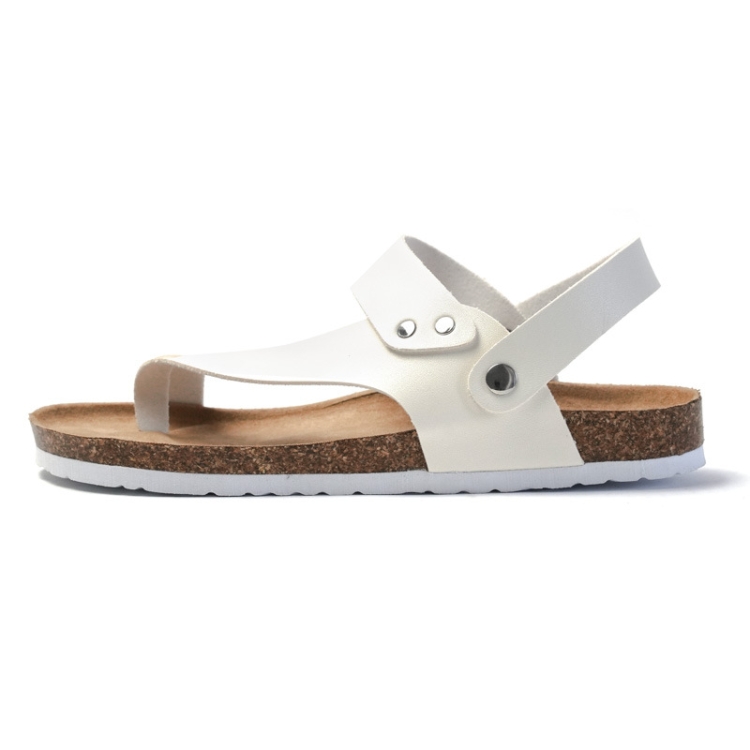 Men Summer Cork Flip Flops Beach Couple Leather Sandals, Size: 40(White)