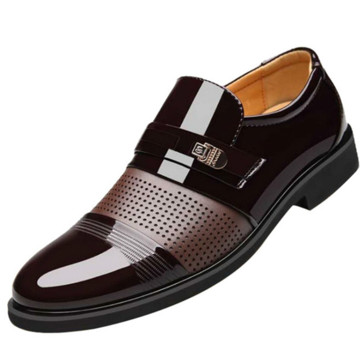 Men Summer Hole Shoe Slip-on Dress Business Shoes, Size:41(Brown Sandals)