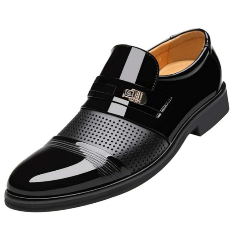 Men Summer Hole Shoe Slip-on Dress Business Shoes, Size:46(Black Sandals)