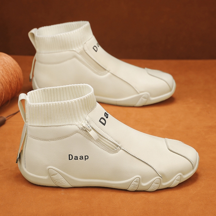 Men Trend Socks Shoes High Top Outdoor Anti-slip Casual Sneakers Leather Work Shoes, Size: 43(Beige)