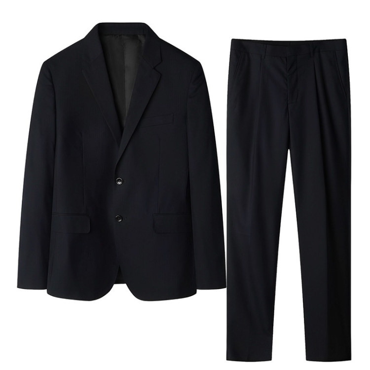 Men Two-Button Suit Set Commuter Dress Groomsmen Clothes Workwear, Blazer + Trousers, Size: XL(Black)
