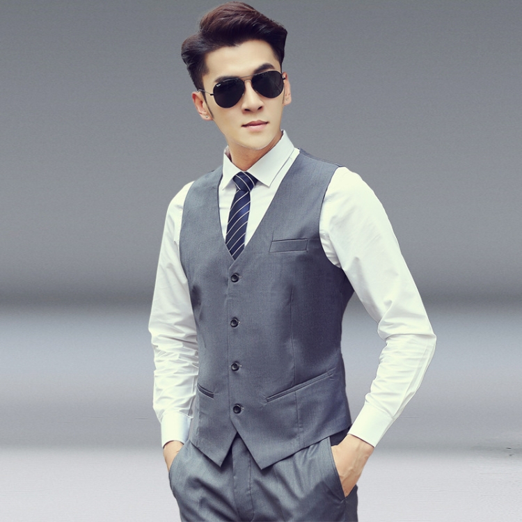Men Vest Slim Korean Work Clothes Suit Vest Groomsmen Professional Wear Men Vest, Size: S(Gray)