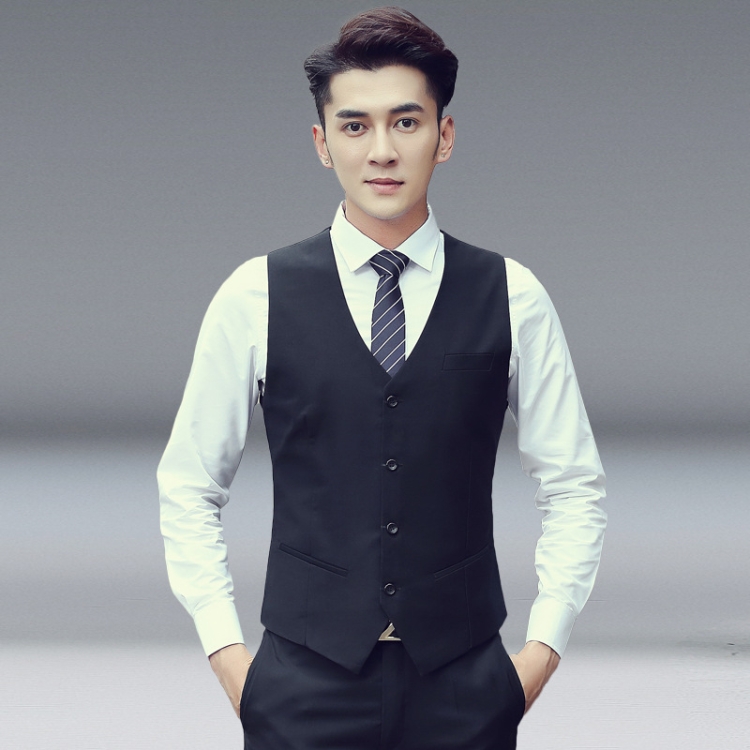 Men Vest Slim Korean Work Clothes Suit Vest Groomsmen Professional Wear Men Vest, Size: XL(Black)