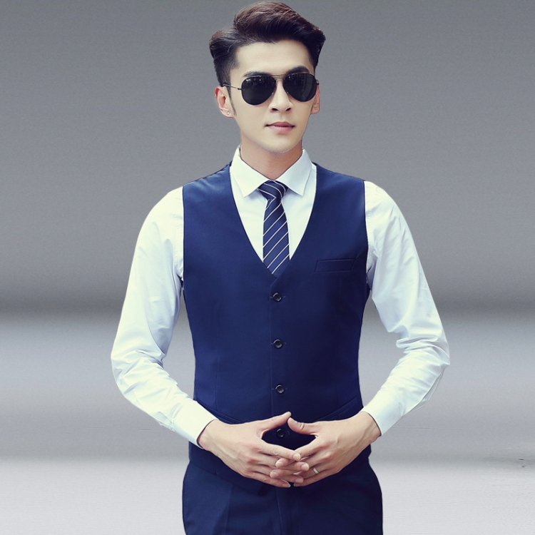 Men Vest Slim Korean Work Clothes Suit Vest Groomsmen Professional Wear Men Vest, Size: XXXXL(Navy blue)