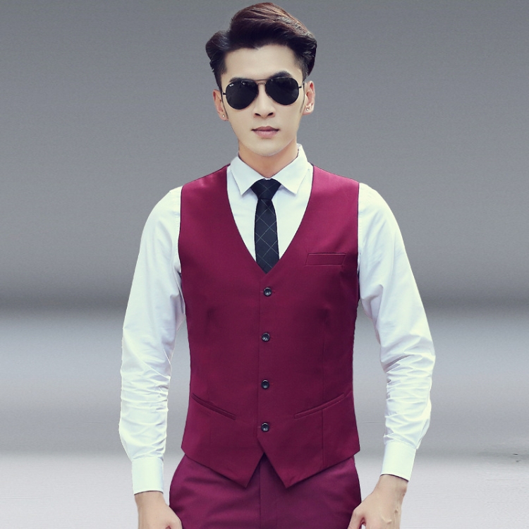 Men Vest Slim Korean Work Clothes Suit Vest Groomsmen Professional Wear Men Vest, Size: XXXXXL(Wine red)