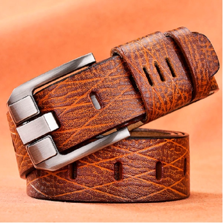 Men Vintage Crocodile Textured Leather Belt, Belt Length:125CM(Yellow)