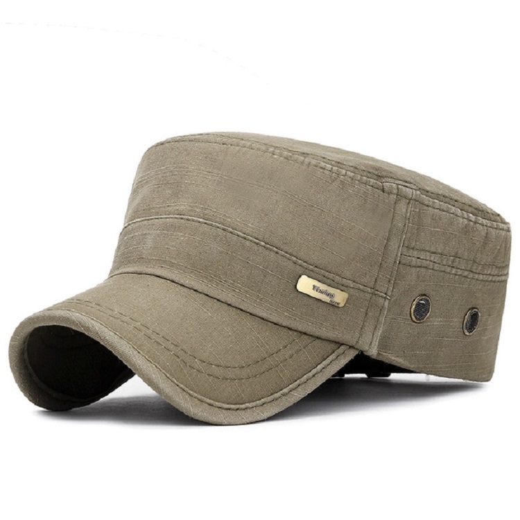 Men Washed Distress Bamboo Cotton Cloth Cap Large Mesh Flat Cap(Army Green)