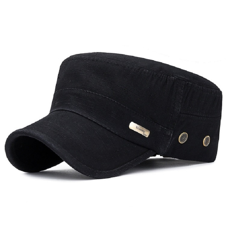 Men Washed Distress Bamboo Cotton Cloth Cap Large Mesh Flat Cap(Black)